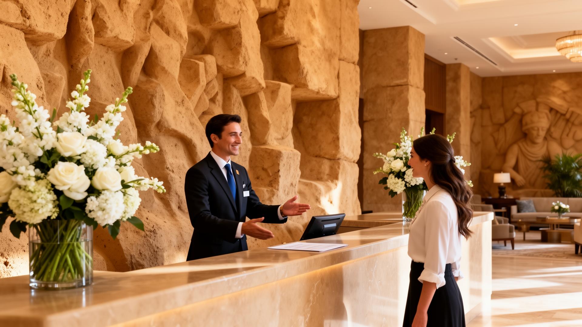 Hotel concierge greeting guest